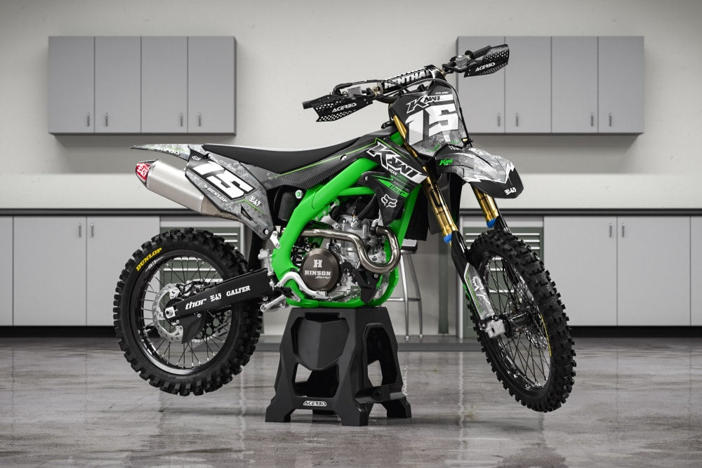 Kit déco KAWASAKI KX/KXF/KLX "Cyber: Leaf" kawasakicrossuniversal