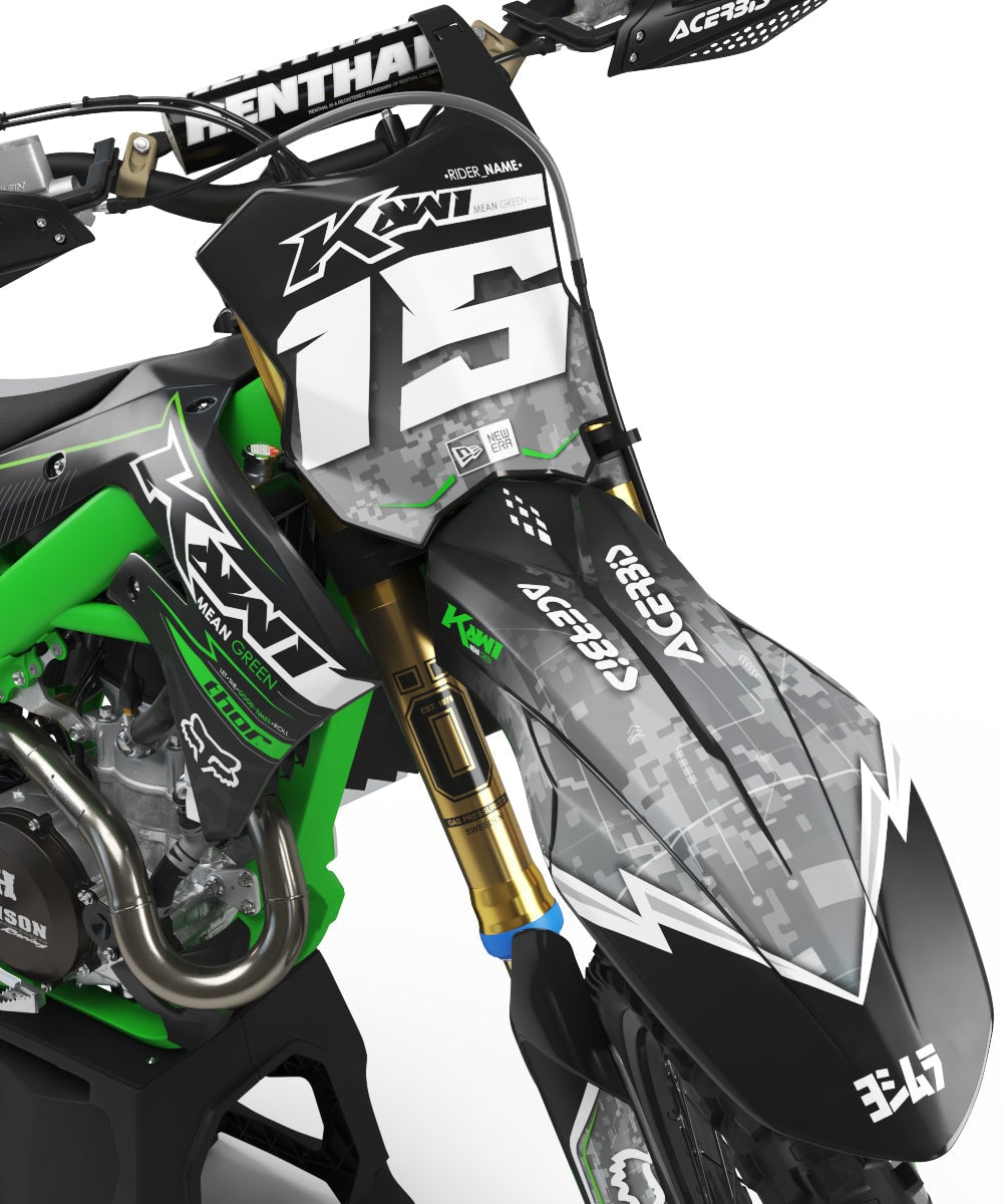 Kit déco KAWASAKI KX/KXF/KLX "Cyber: Leaf" kawasakicrossuniversal